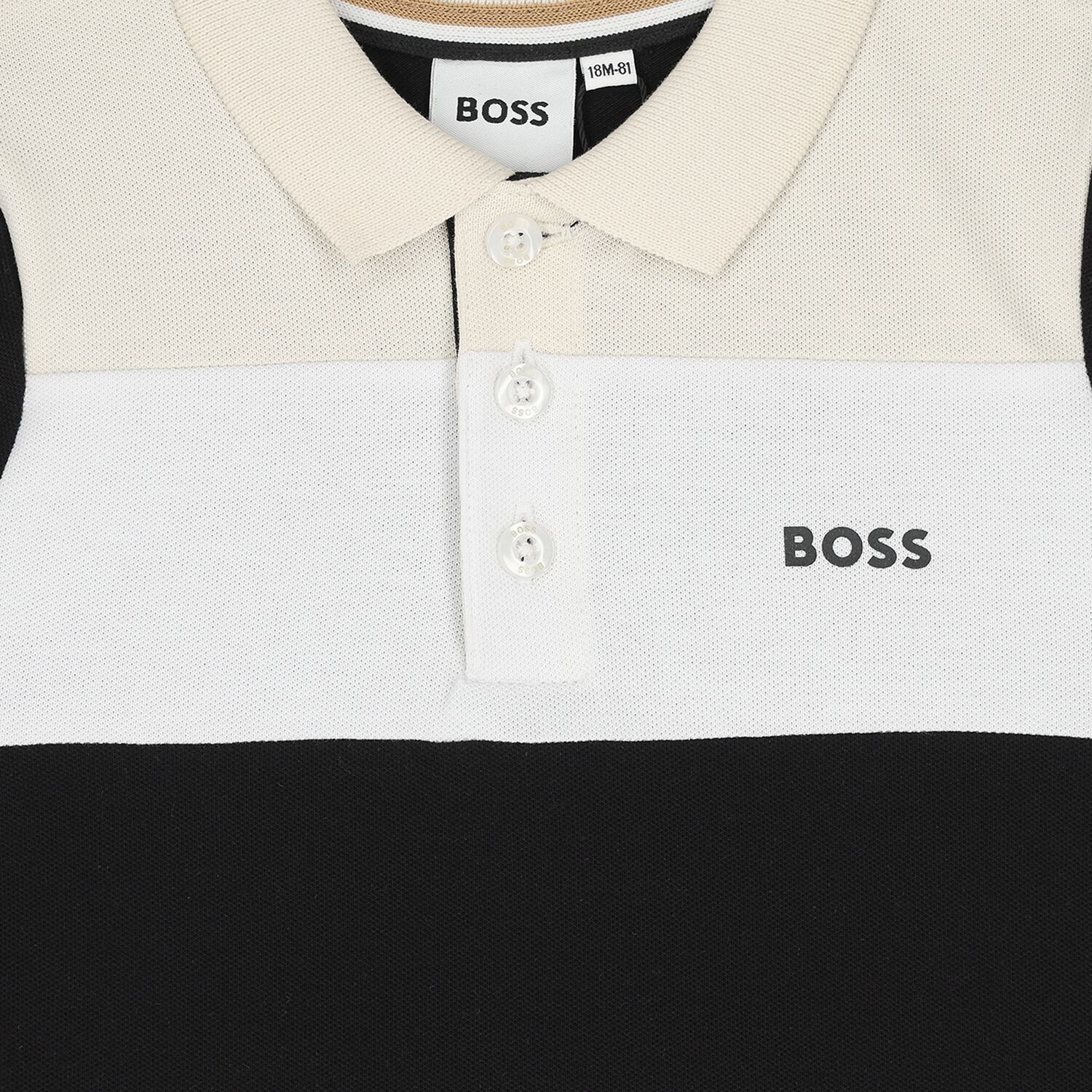 Younger Boys Black & Beige Logo Polo Shirt, 1, hi-res