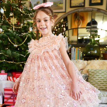 Girls Pink Embellished Tulle Dress