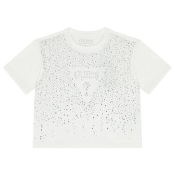 Girls White Embellished Logo T-Shirt