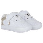 Baby Boys White & Gold Logo Pre Walker Shoes, 1, hi-res