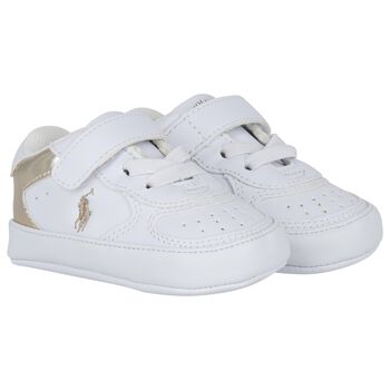 Baby Boys White & Gold Logo Pre Walker Shoes