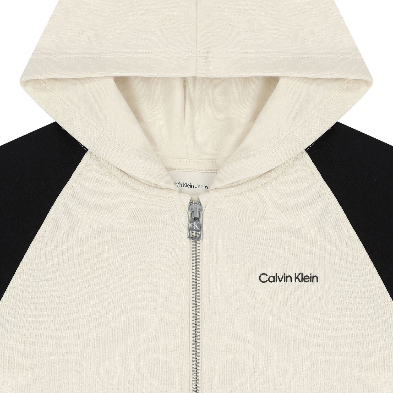 Boys Ivory & Black Logo Hooded Zip Up Top, 1, hi-res image number null