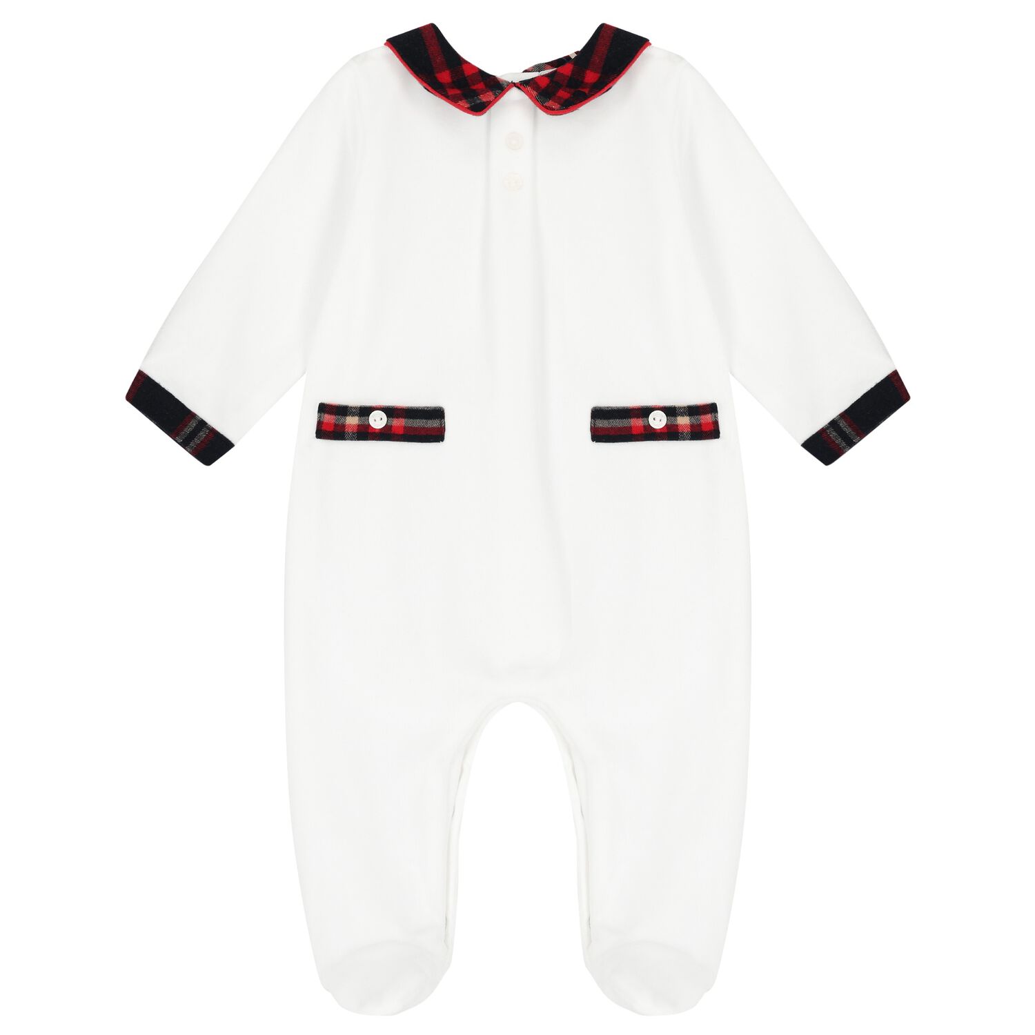 Baby Boys White Tartan Babygrow, 1, hi-res