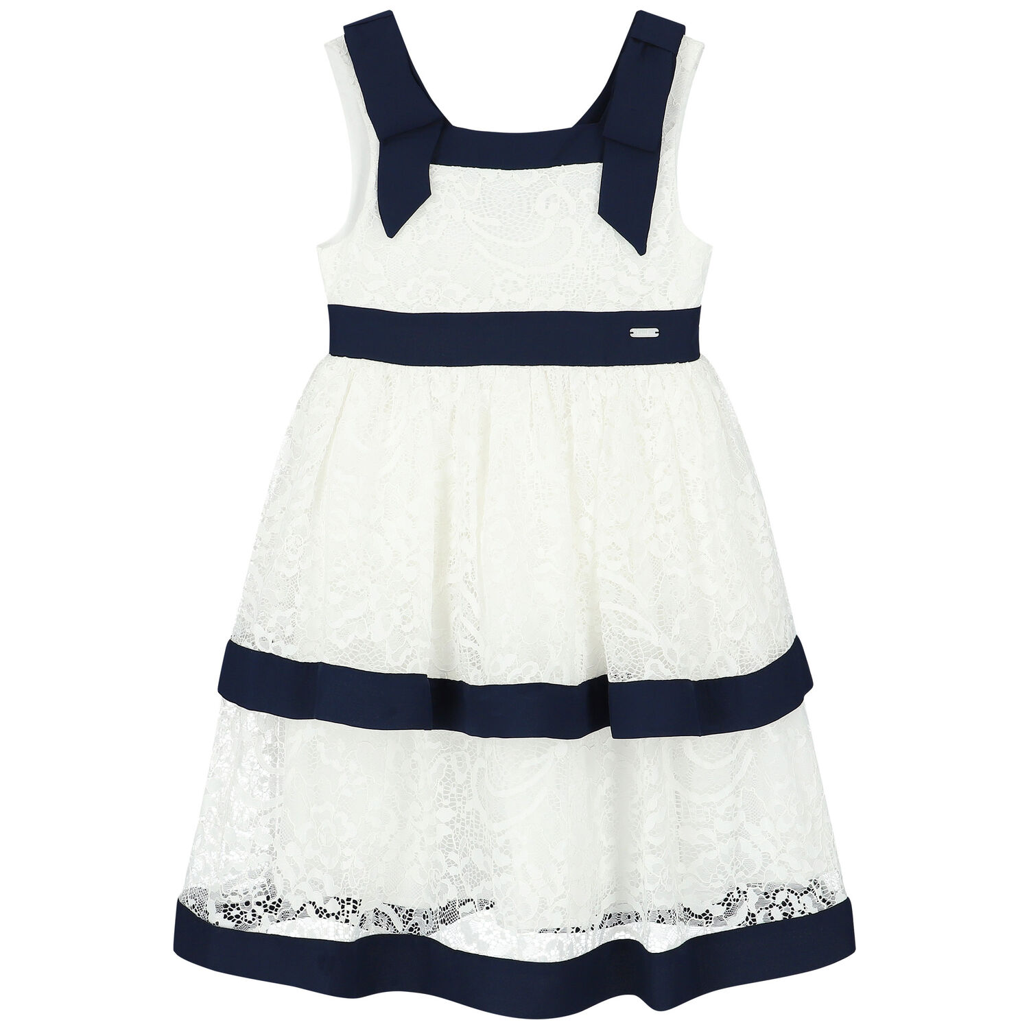 Girls White & Navy Lace Dress, 1, hi-res image number null
