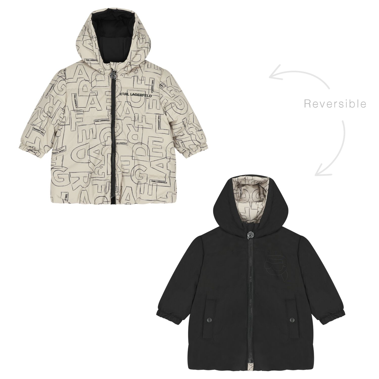 Younger Boys Beige & Black Reversible Puffer Jacket, 1, hi-res