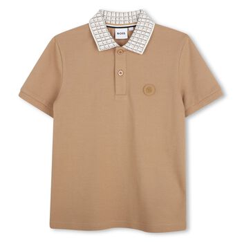 Boys Beige Logo Polo Shirt