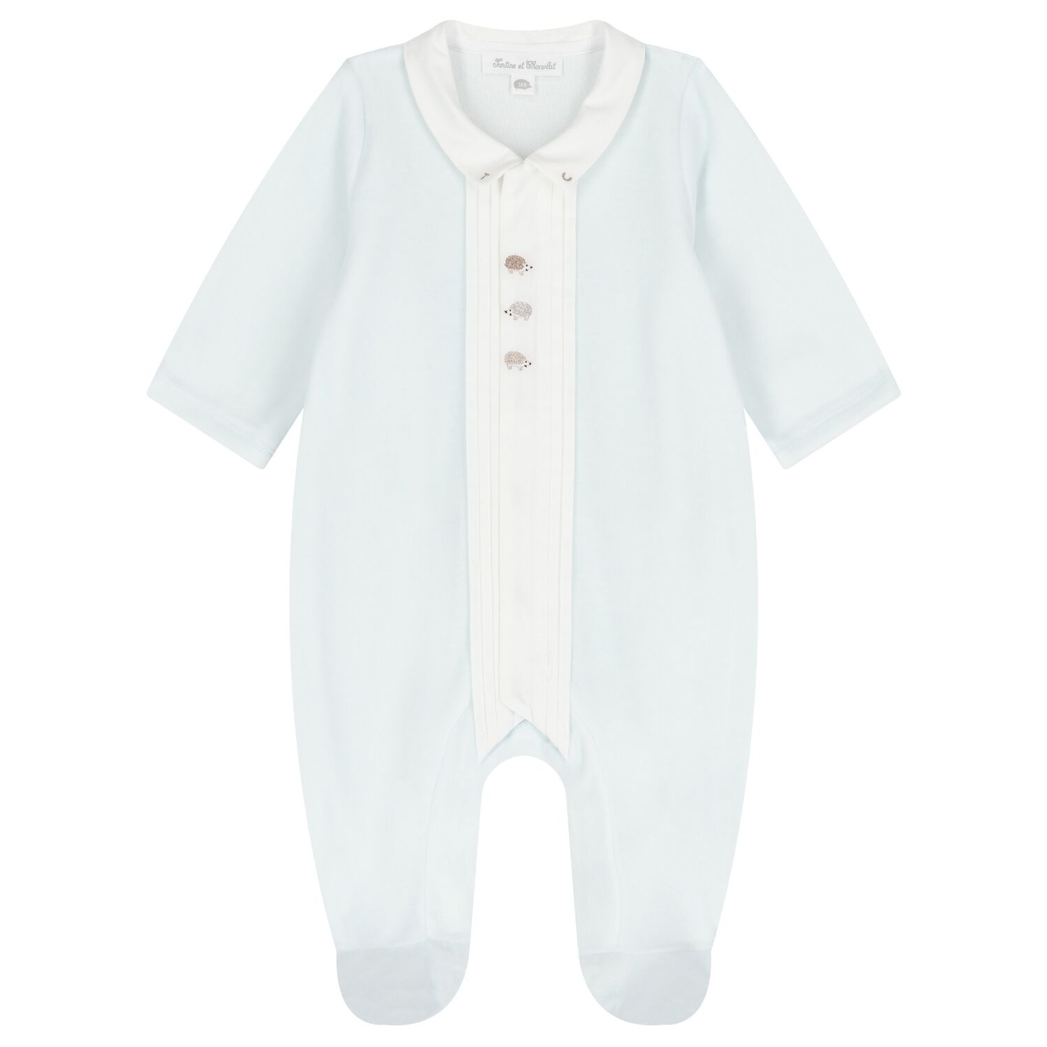 Boys Pale Blue Velour Hedgehog Babygrow, 1, hi-res