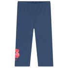 Girls Blue Flower Leggings, 1, hi-res