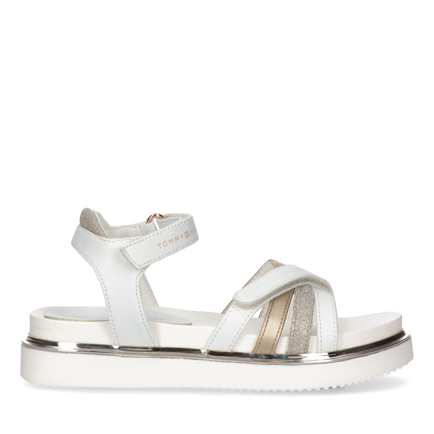 Girls White & Gold Logo Sandals, 1, hi-res image number null