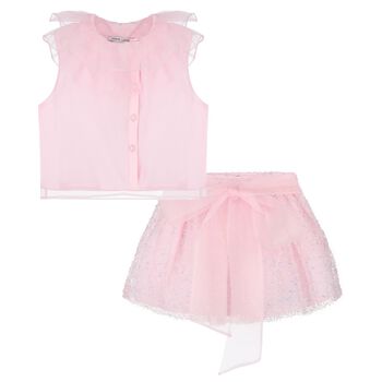Girls Pink Bow Chiffon Skirt Set