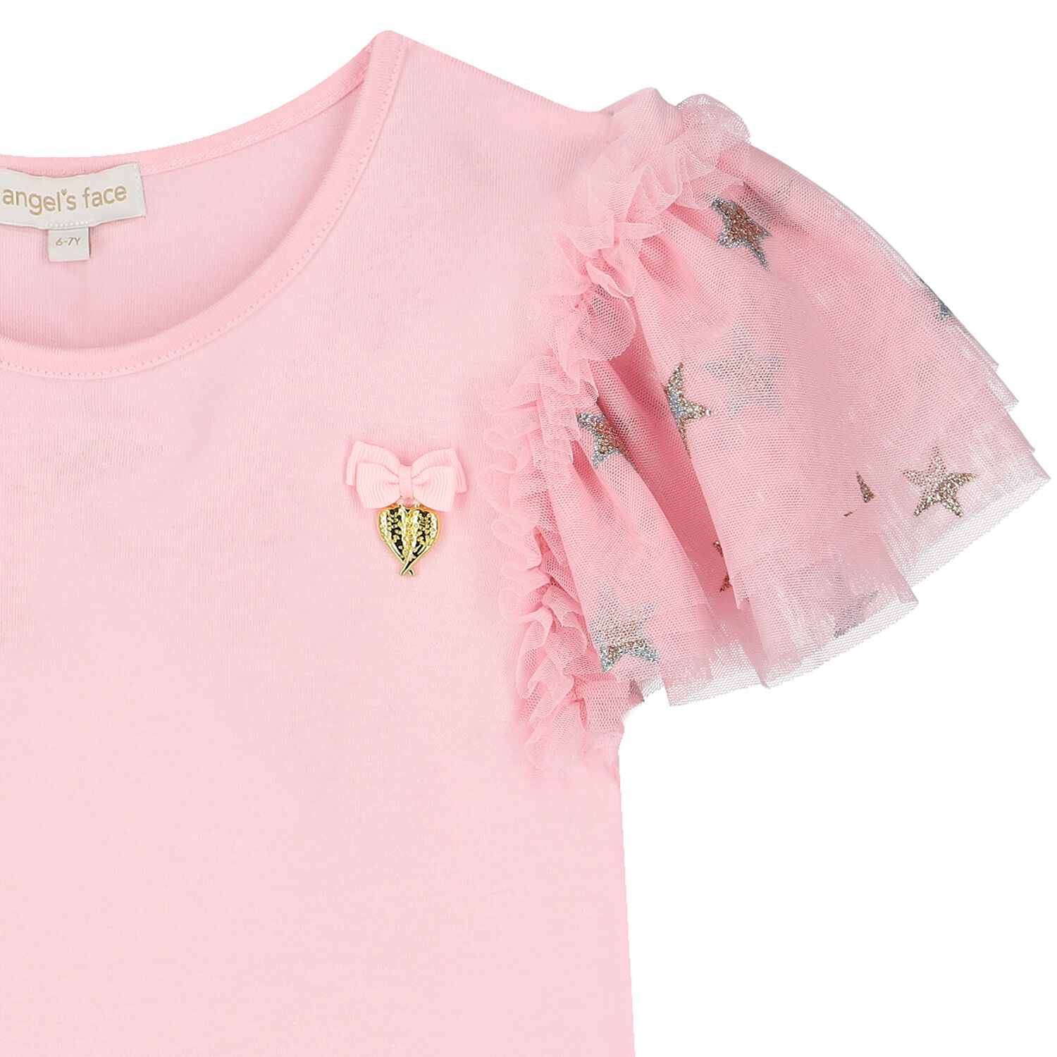 Girls Pink Tulle Sleeve T-Shirt, 1, hi-res