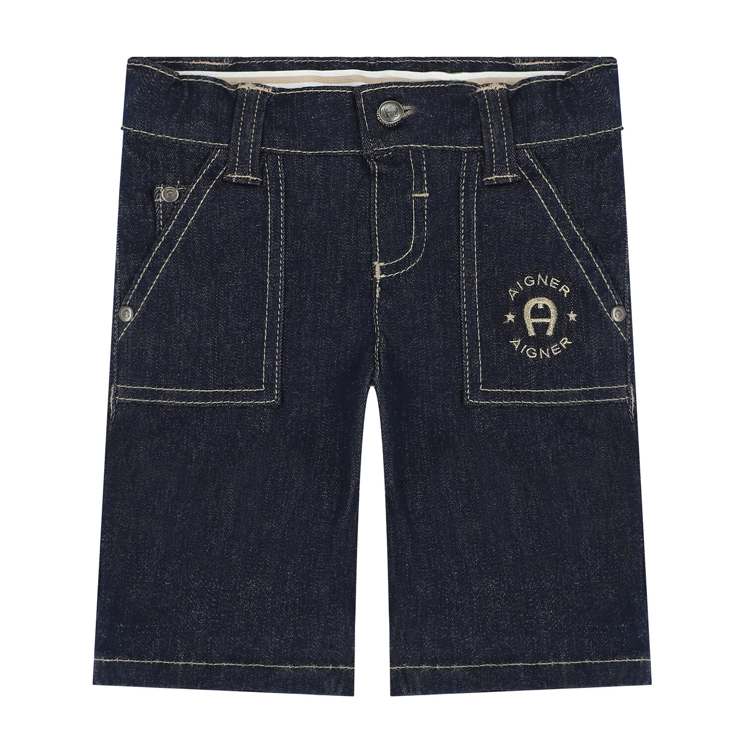 Younger Boys Navy Logo Denim Shorts, 1, hi-res