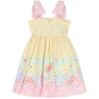 Girls Yellow Floral & Bow Dress, 1, hi-res
