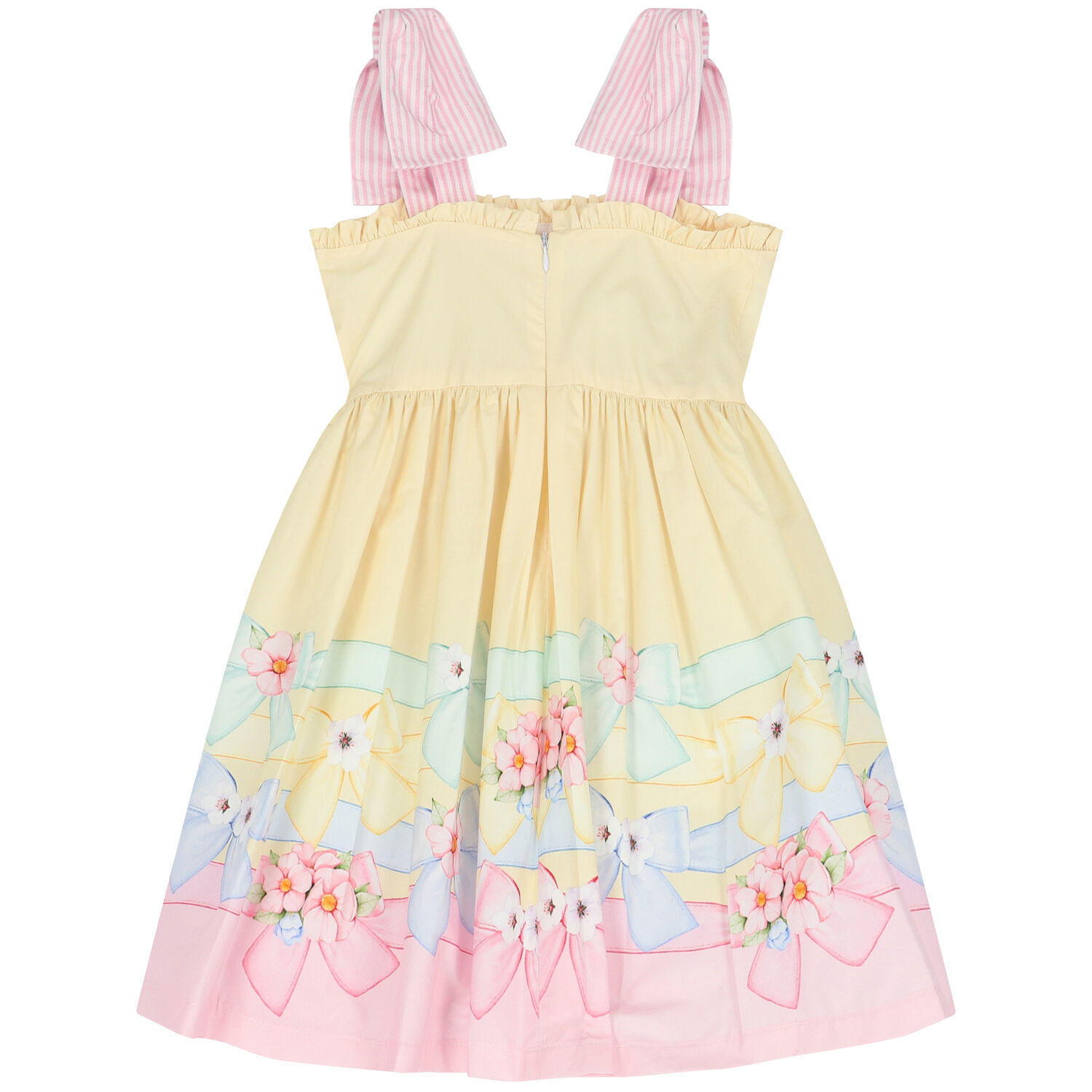 Girls Yellow Floral & Bow Dress, 1, hi-res