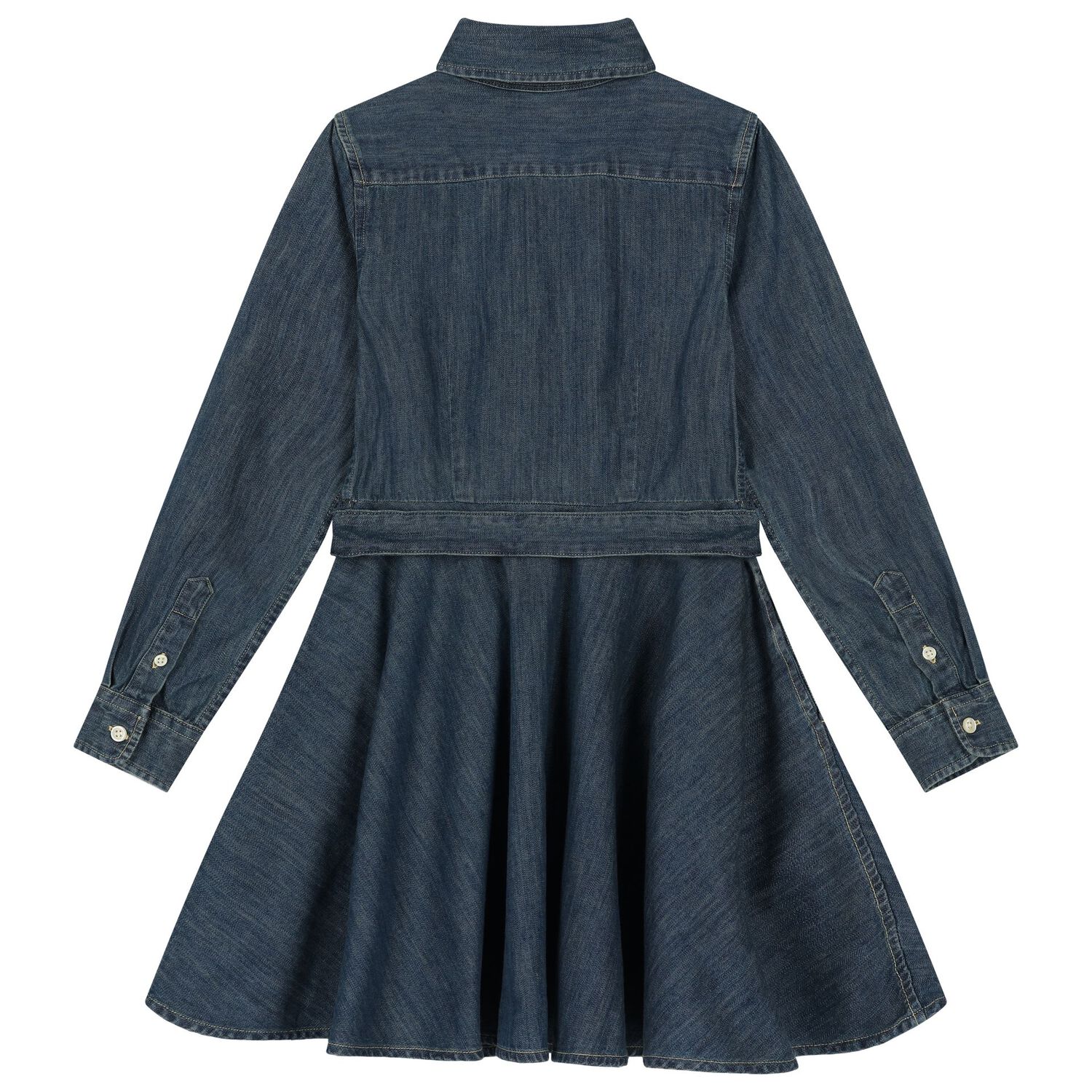 Girls Blue Denim Shirt Dress, 2, hi-res
