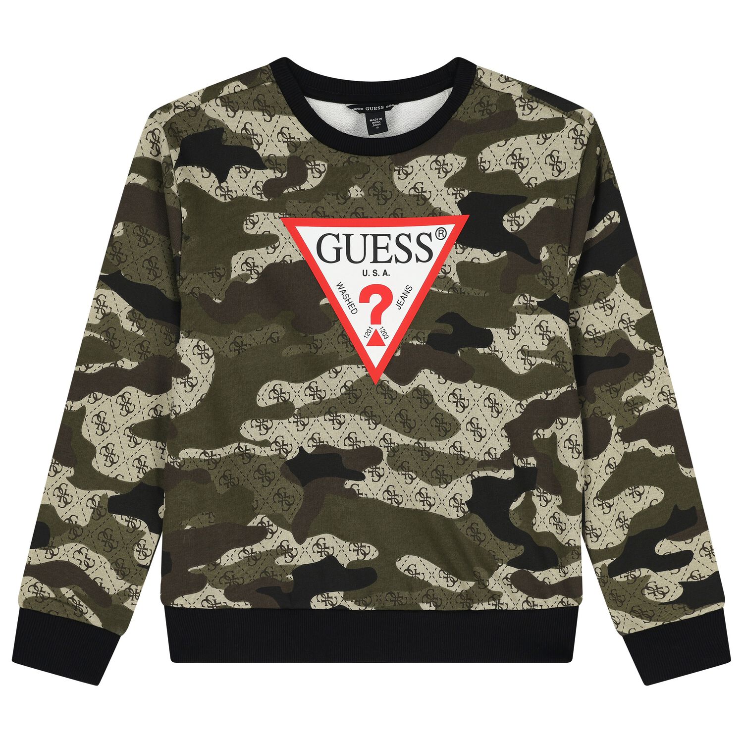 Boys Green Camouflaged Logo Sweatshirt, 1, hi-res