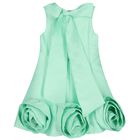 Girls Green Rose Hem Dress, 1, hi-res