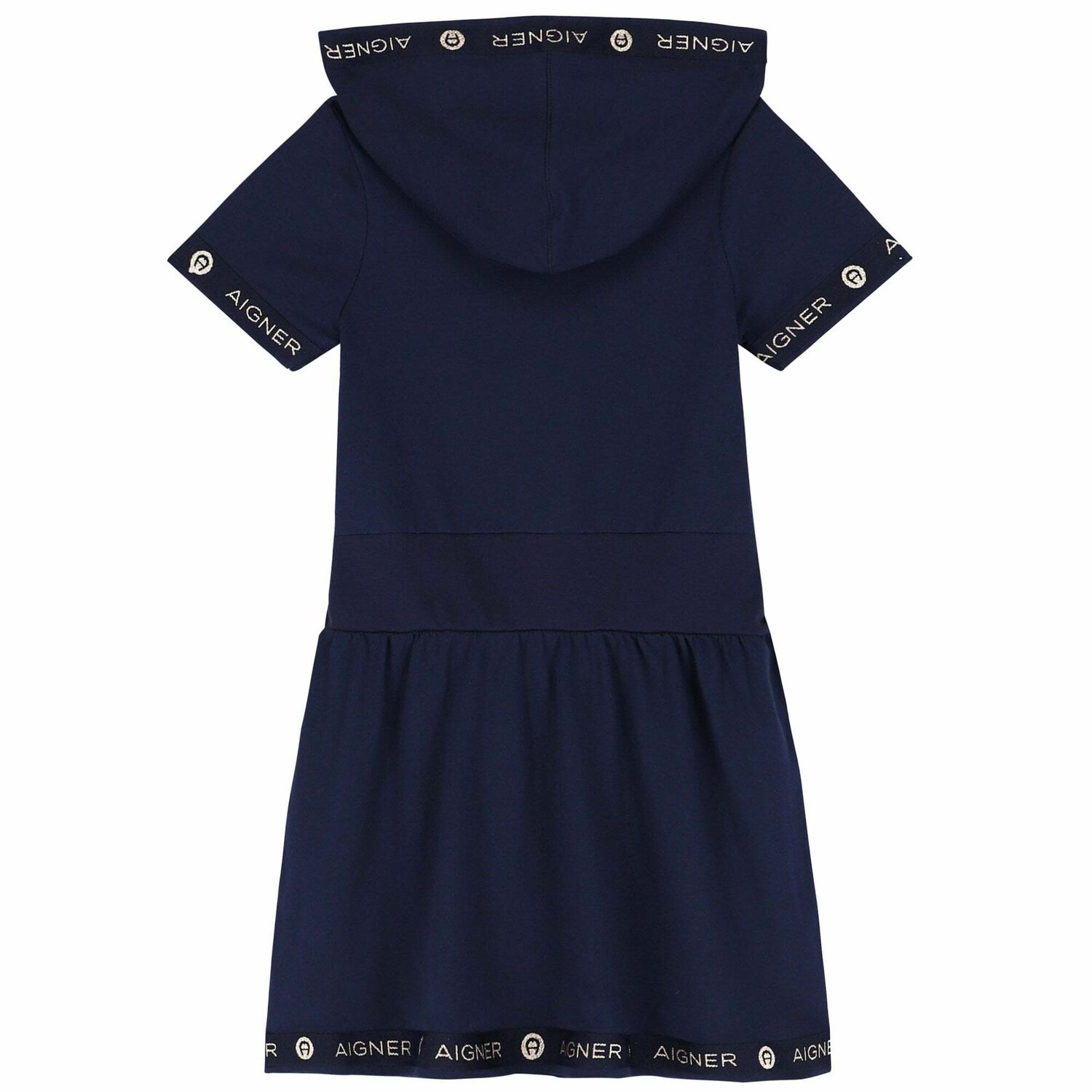 Girls Navy Blue & Gold Logo Dress, 1, hi-res