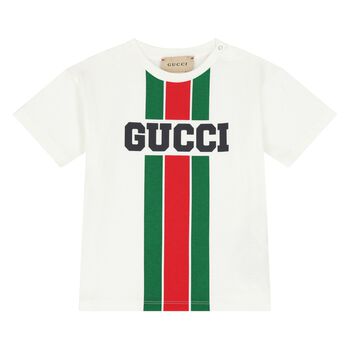 Ivory Cotton Logo Web Striped T-Shirt