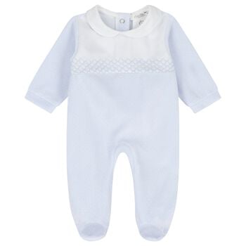 Baby Boys White & Blue Dot Babygrow
