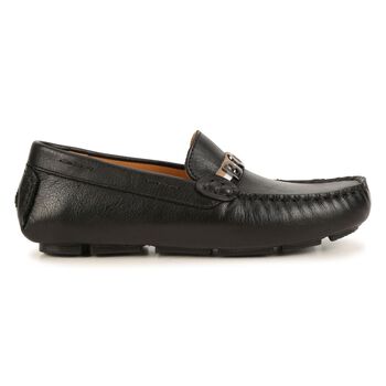 Boys Black Logo Moccasins