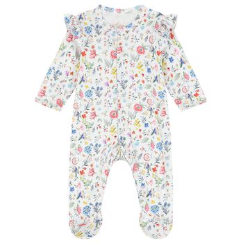 Baby Girls White Floral Babygrow