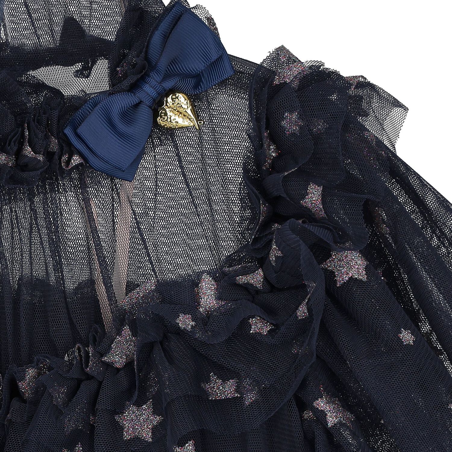 Girls Navy Blue Star Tulle Dress, 1, hi-res