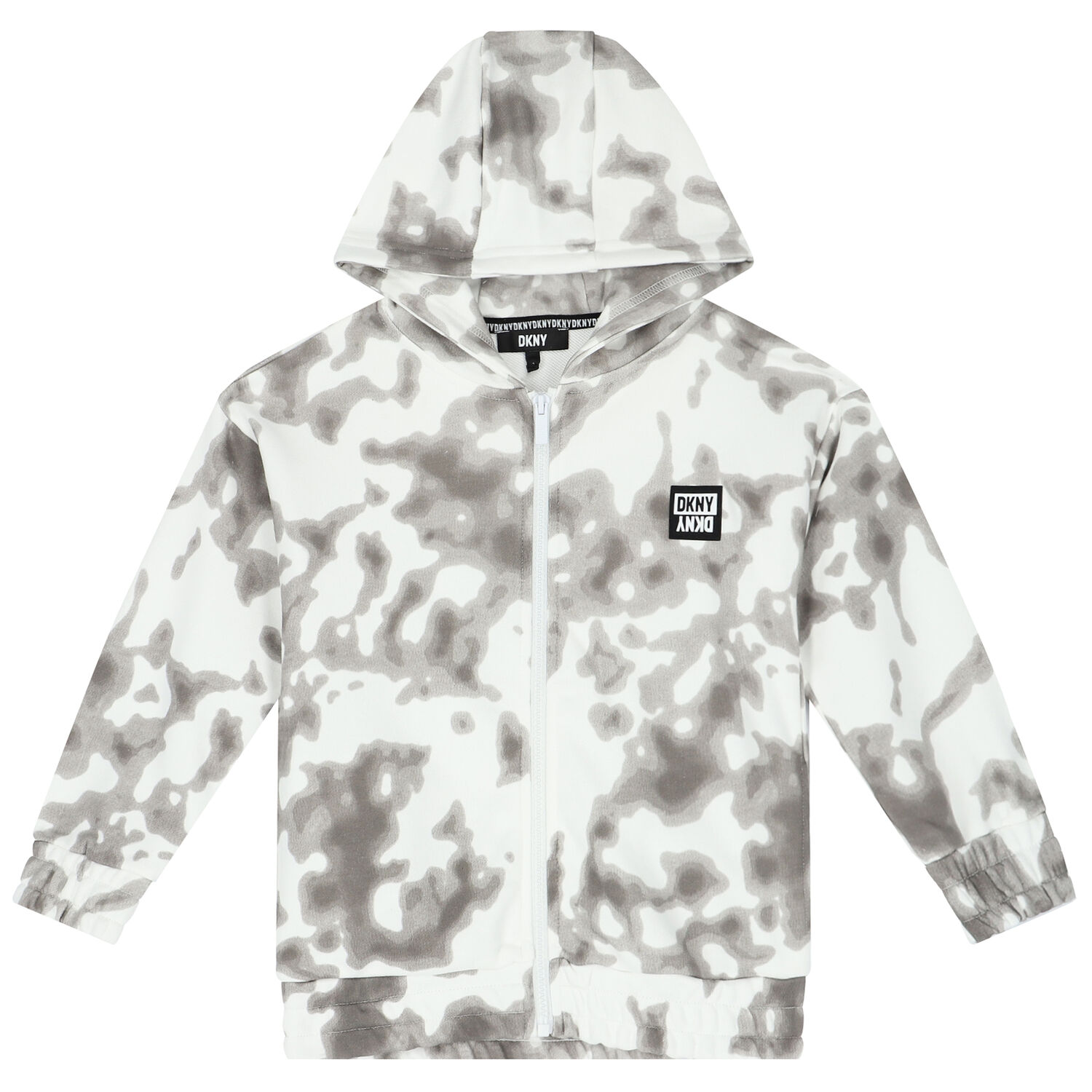 White & Grey Logo Hooded Zip Up Top, 1, hi-res
