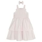 Girls Pink & White Stripe Dress Set, 1, hi-res