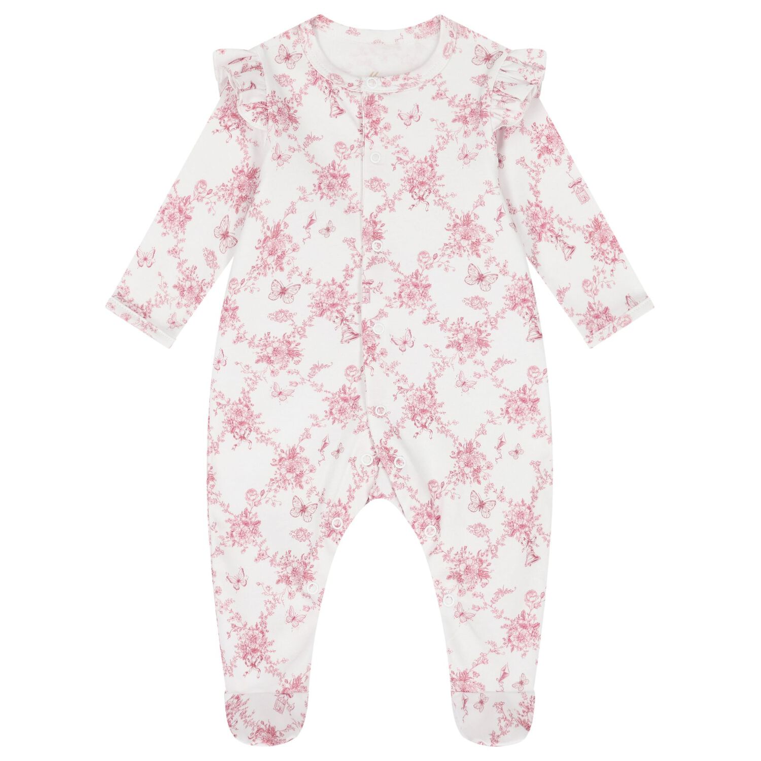 Baby Girls White & Pink Floral & Butterflies Babygrow Set, 1, hi-res