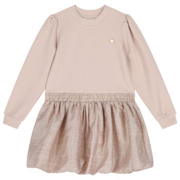 Le Chic Girls Beige & Gold Dress, 2 Girls Beige & Gold Dress