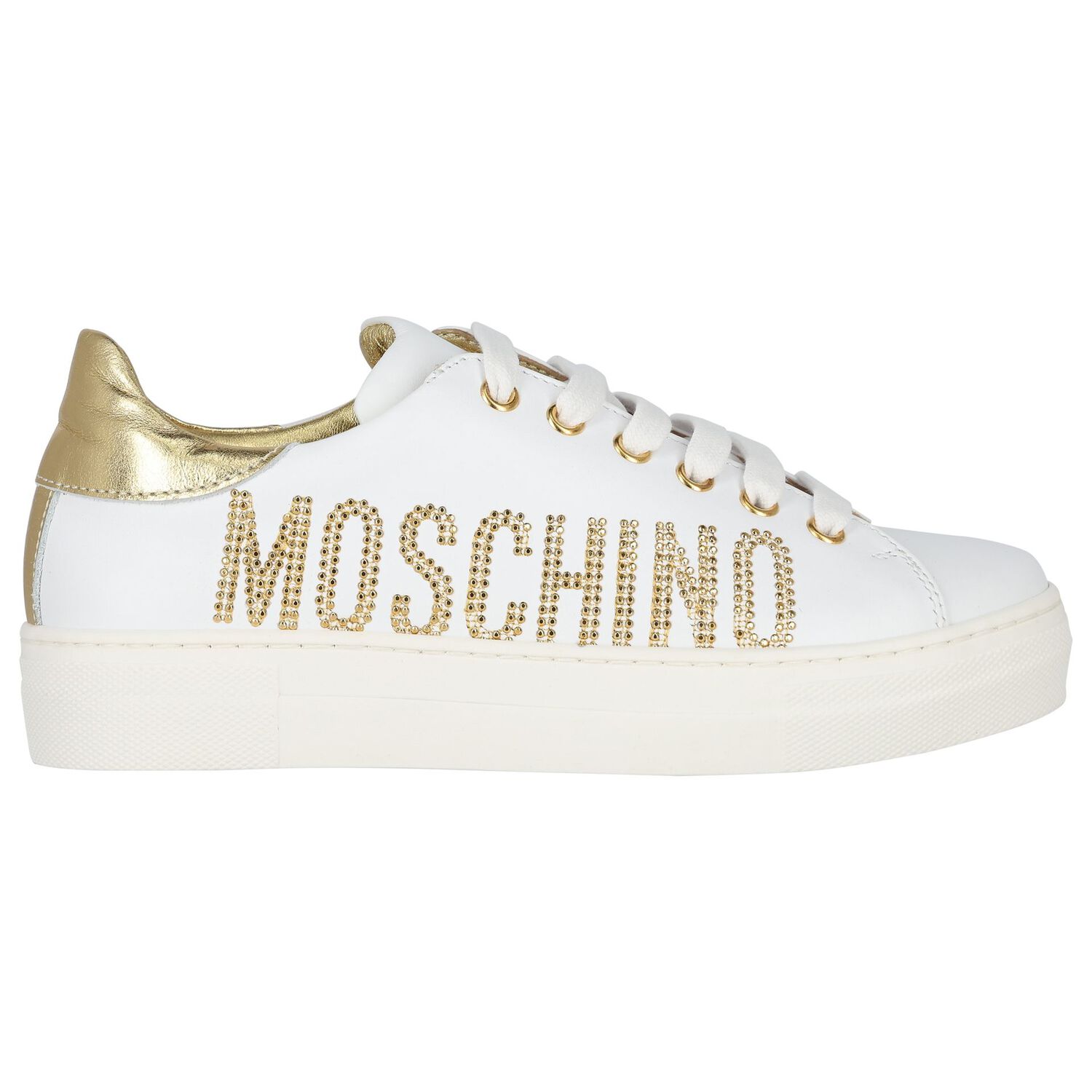 Girls White & Gold Logo Trainers, 1, hi-res