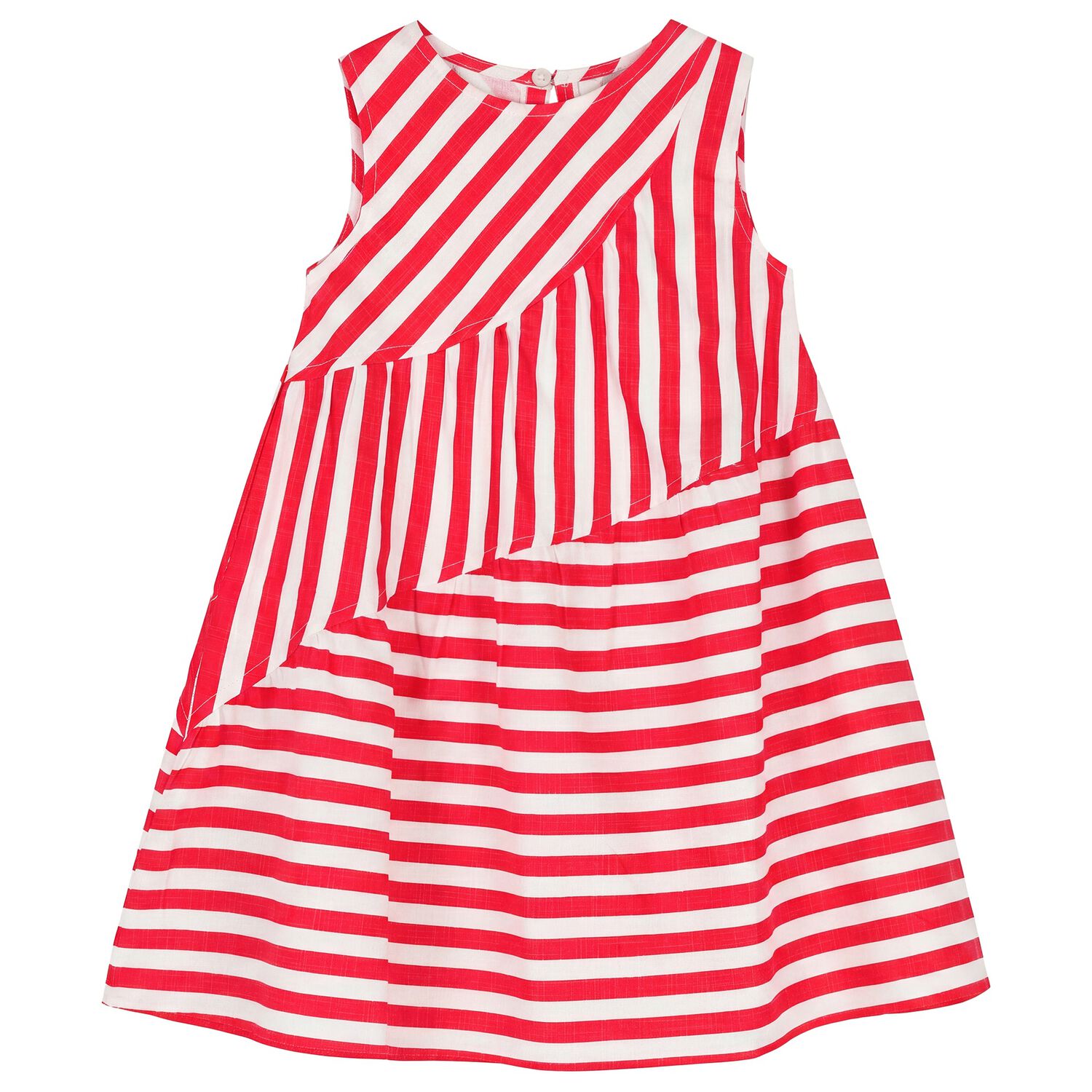 Girls Red & White Striped Dress, 1, hi-res