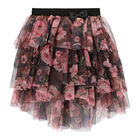 Girls Black & Pink Rose Tulle Skirt, 1, hi-res