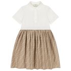 Girls Ivory & Beige FF Logo Dress, 1, hi-res