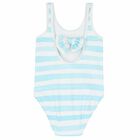 Girls White & Blue Floral Swimsuit, 2, hi-res
