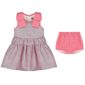 Baby Girls Pink Glitter Bow Dress