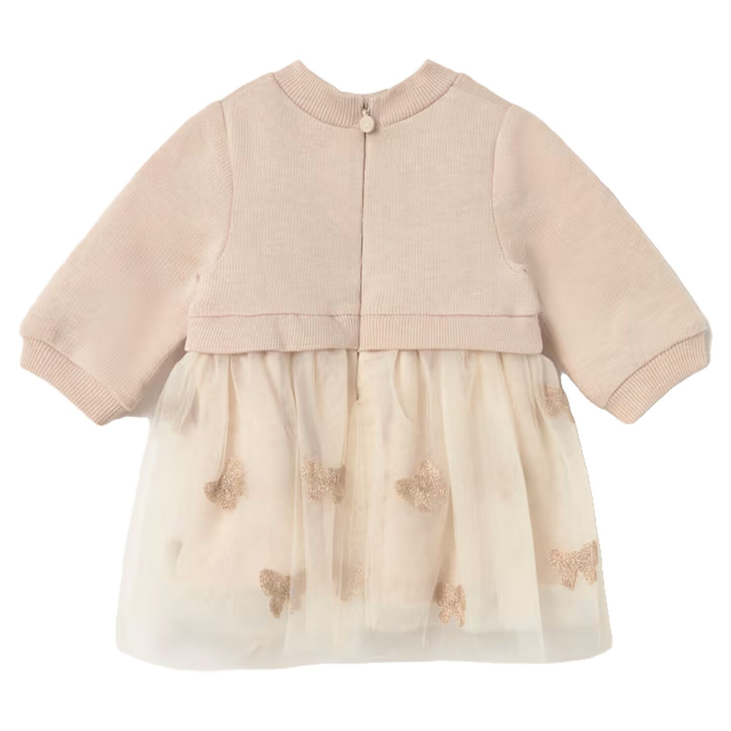 Baby Girls Beige Bow Tulle Dress, 2, hi-res