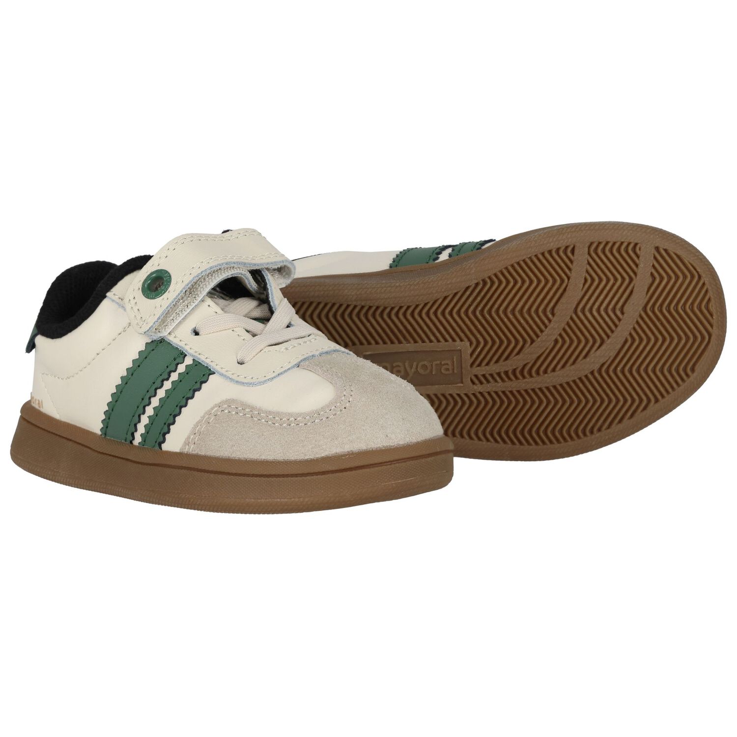 Younger Boys Ivory & Green Trainers, 1, hi-res
