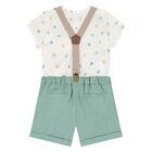 Baby Boys Green & White Shorts Set, 2, hi-res