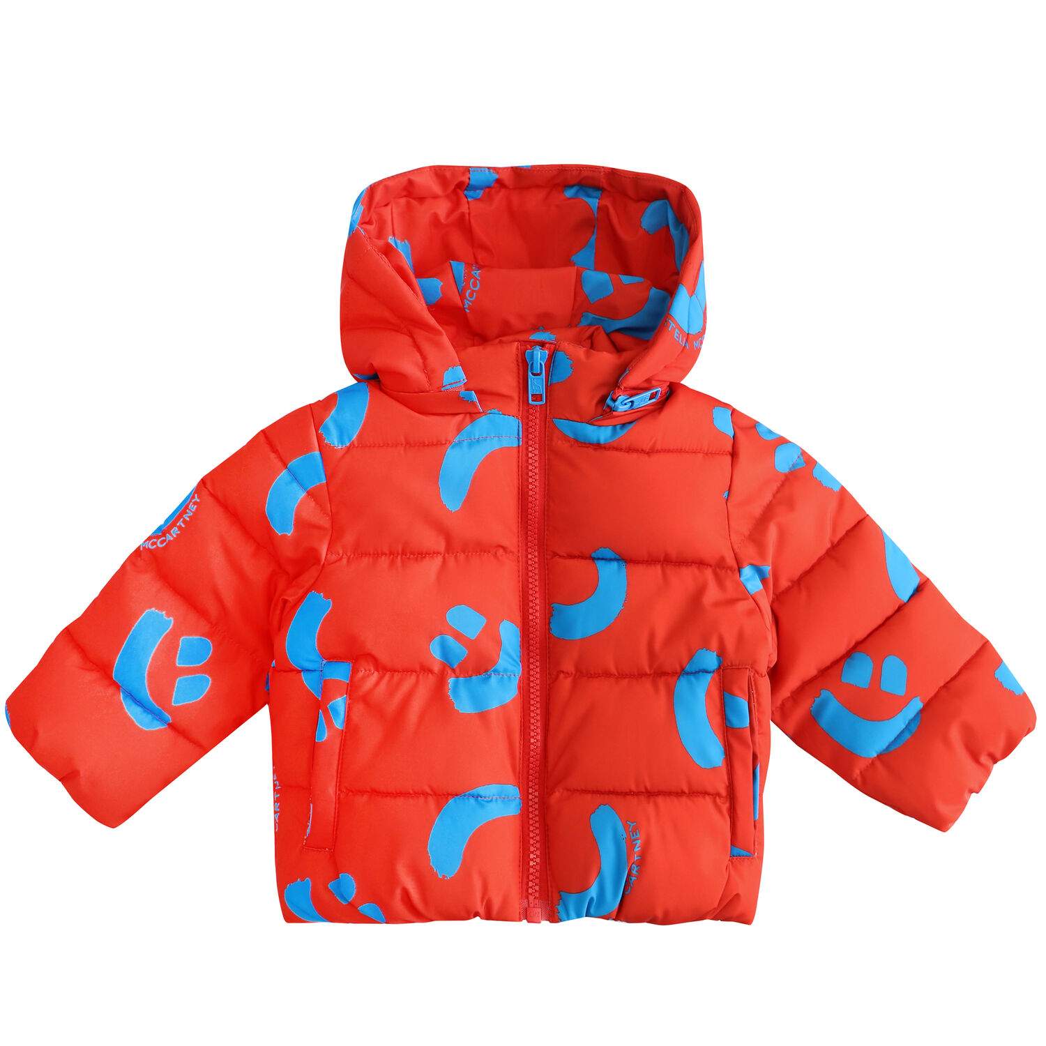Younger Boys Red Smiley Puffer Jacket, 1, hi-res