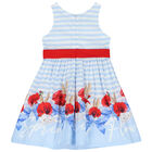 Girls Blue & White Striped Dress, 1, hi-res