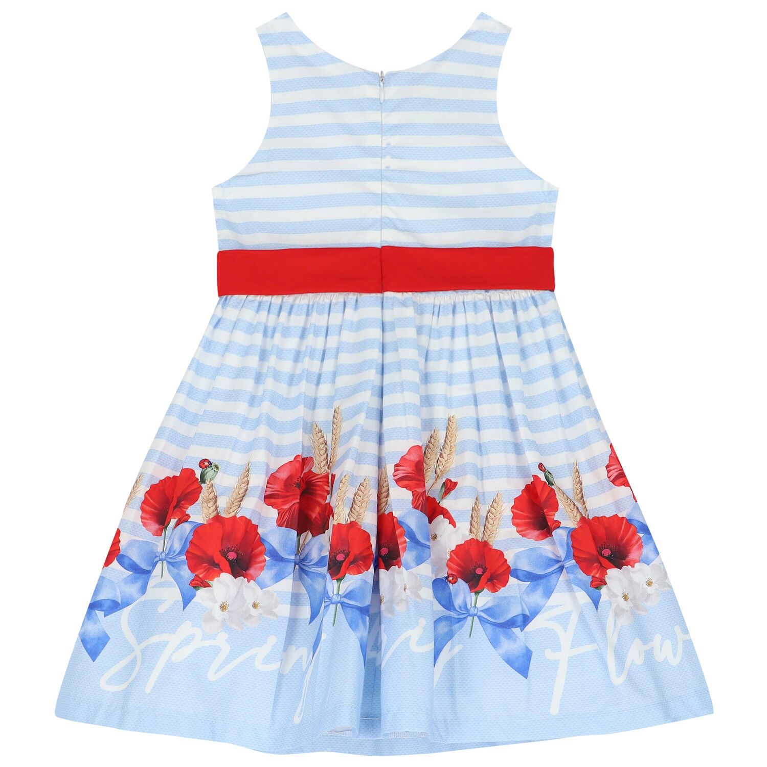 Girls Blue & White Striped Dress, 1, hi-res