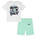 Boys White & Green Shorts Set, 1, hi-res