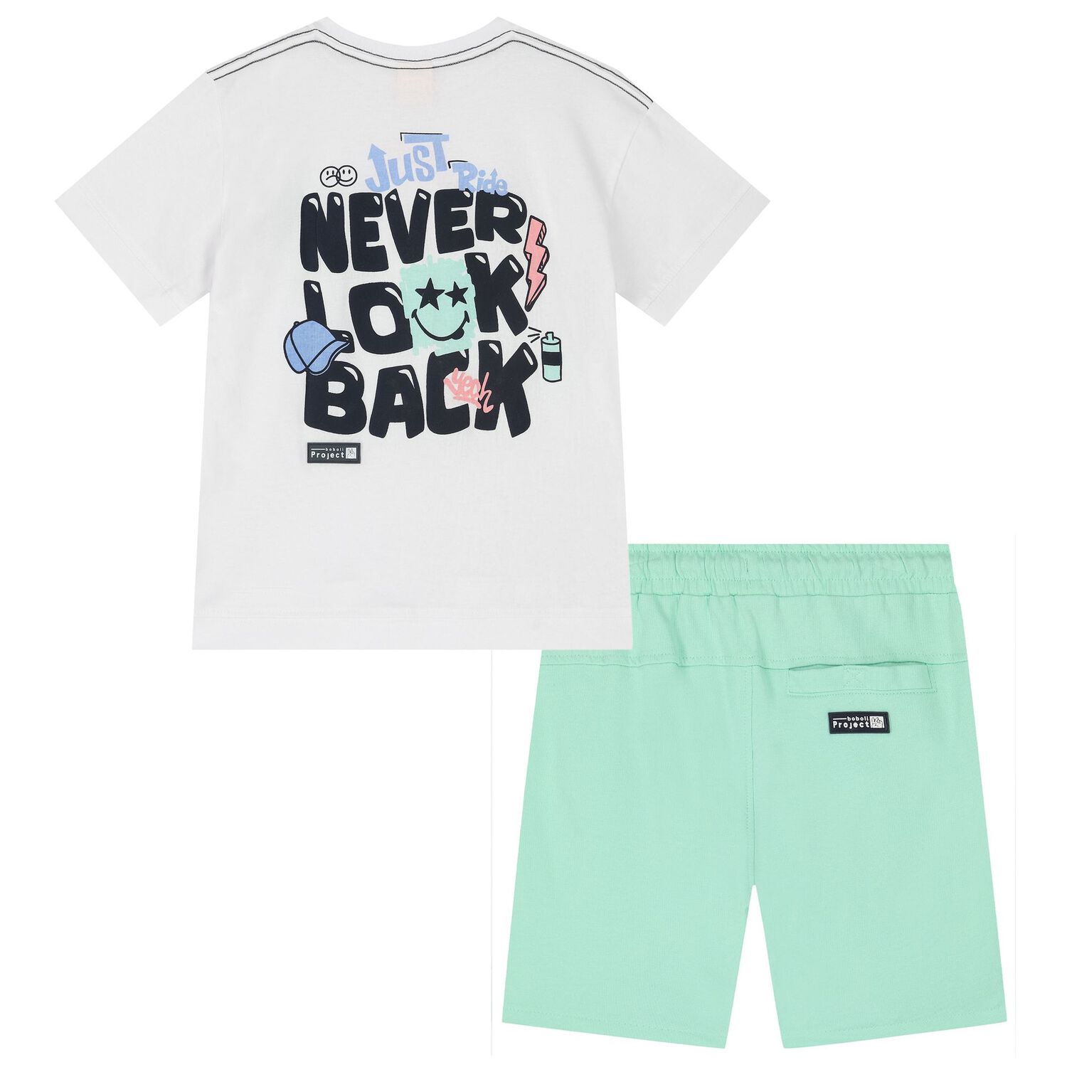 Boys White & Green Shorts Set, 1, hi-res