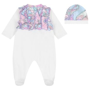Baby Girls White & Blue Orchidee Babygrow Gift Set