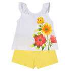 Girls White & Yellow Shorts Set, 1, hi-res