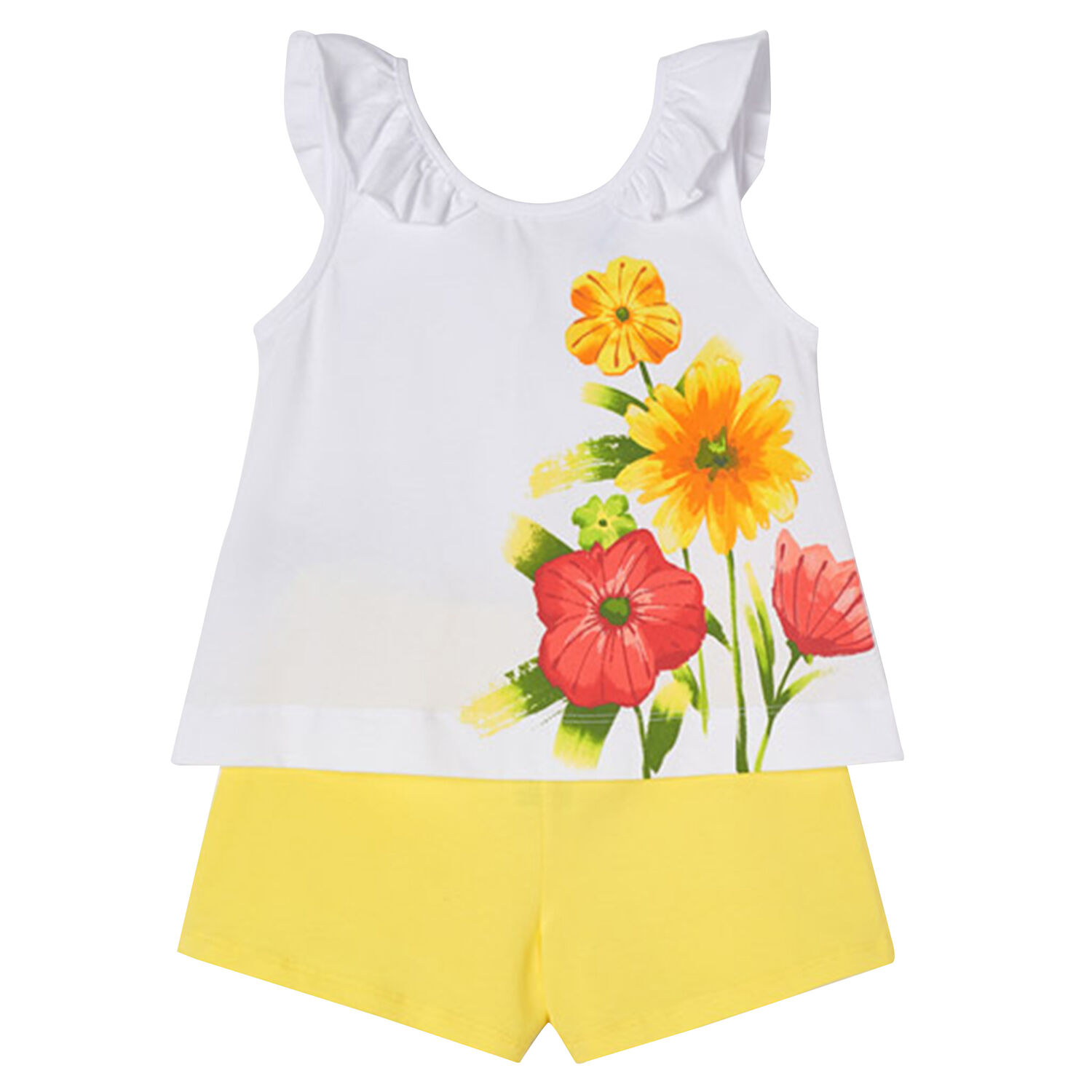 Girls White & Yellow Shorts Set, 1, hi-res