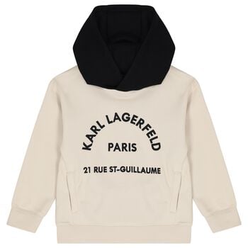 Boys Beige & Black Logo Hooded Top