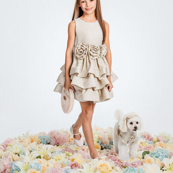 Girls Gold Rose Tiered Dress